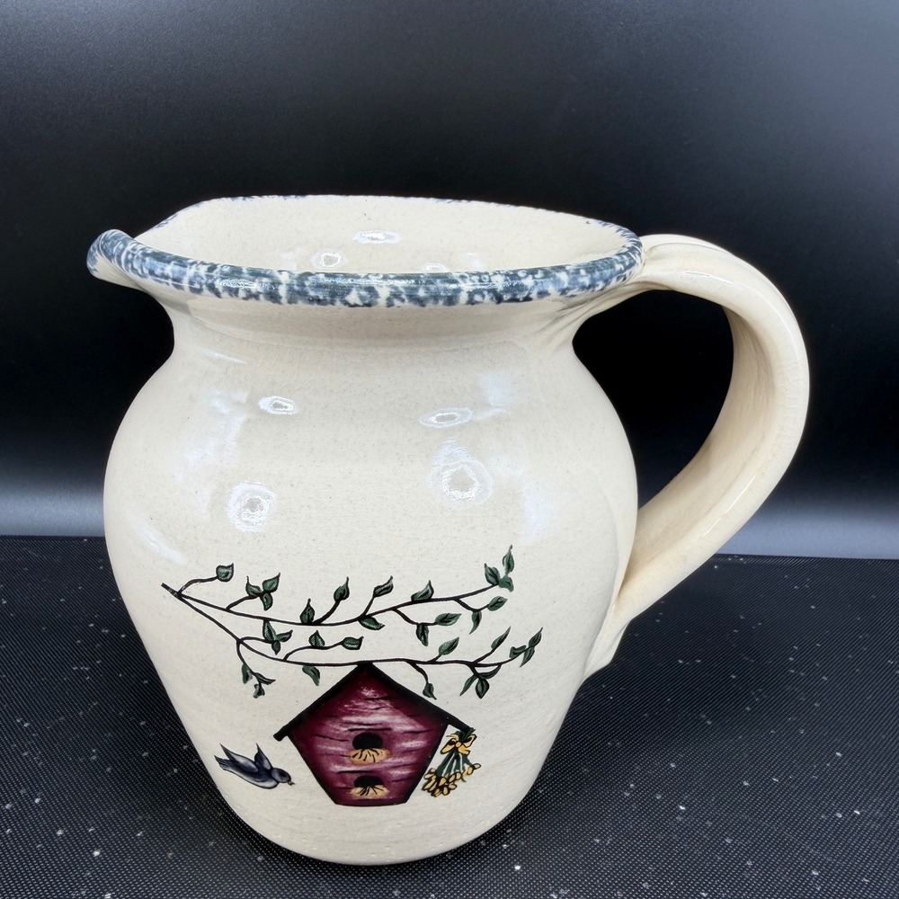 Casey Pottery Marshall Texas Birdhouse‎ Pitcher Handmade Stoneware Vintage 1997